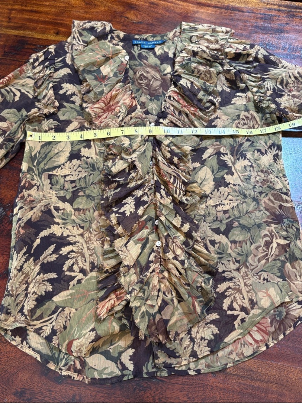 Vintage Ralph Lauren Silk Floral Sheer Ruffle Blouse size 10 - Picture 10 of 13